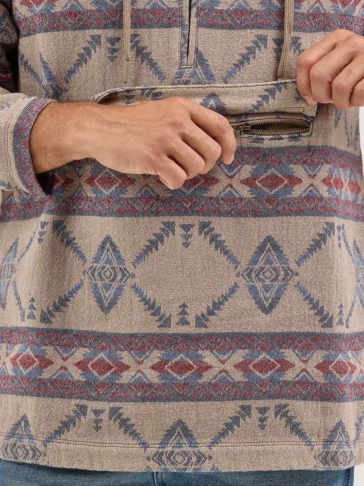 Wrangler Jacquard Quarter Zip Hooded Popover Jacket