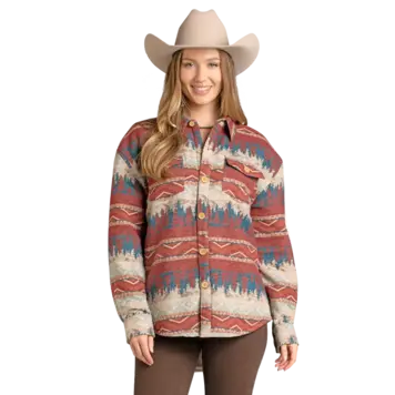 Rock & Roll Denim Sherpa Lined Jacquard Shacket Red