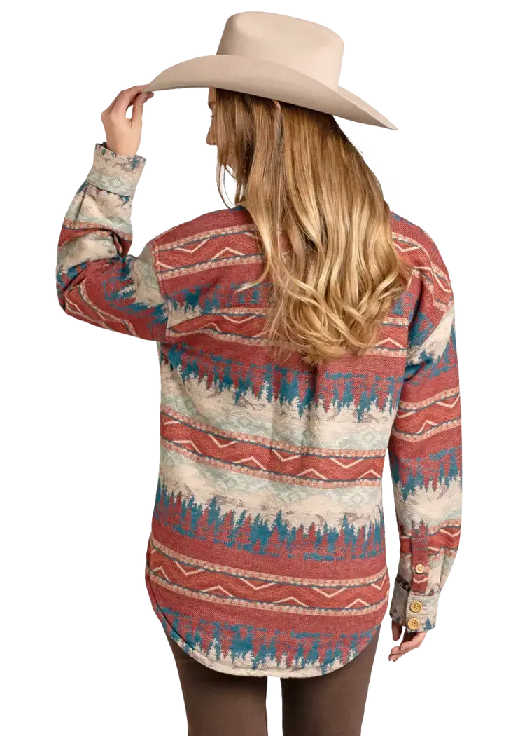 Rock & Roll Denim Sherpa Lined Jacquard Shacket Red