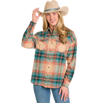 Rock & Roll Denim Oversized Flannel Shirt Teal