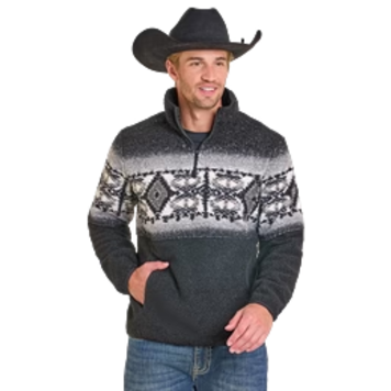 Rock & Roll Denim Fleece Border Aztec Pullover Black