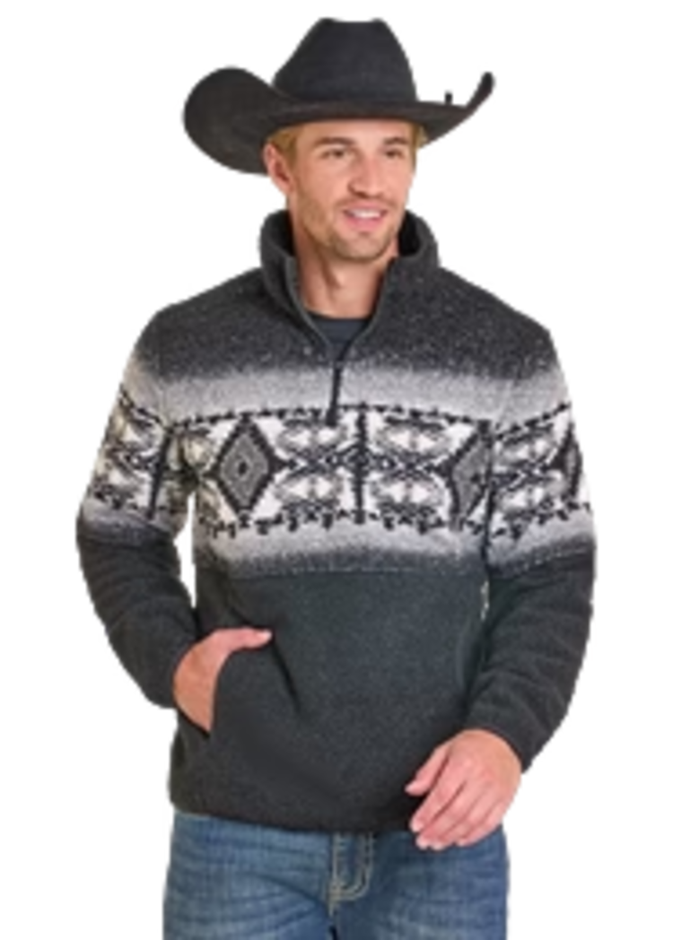 Rock & Roll Denim Fleece Border Aztec Pullover Black