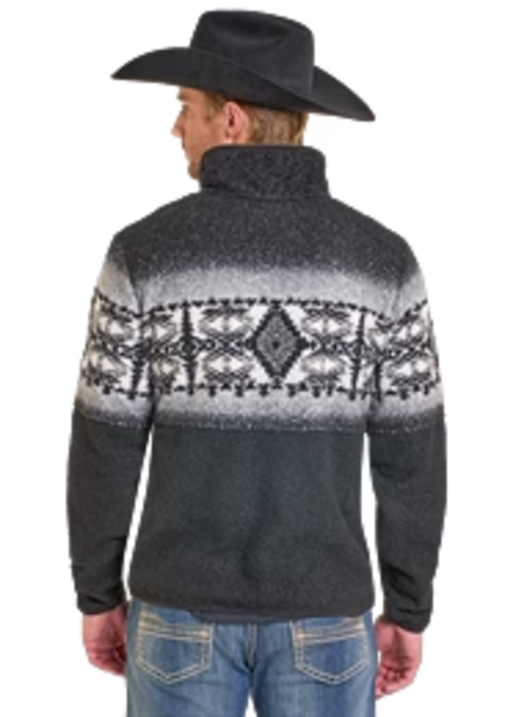 Rock & Roll Denim Fleece Border Aztec Pullover Black