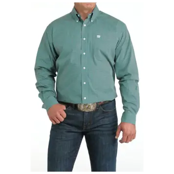 Cinch Diamond Print Button Down Turquoise Black