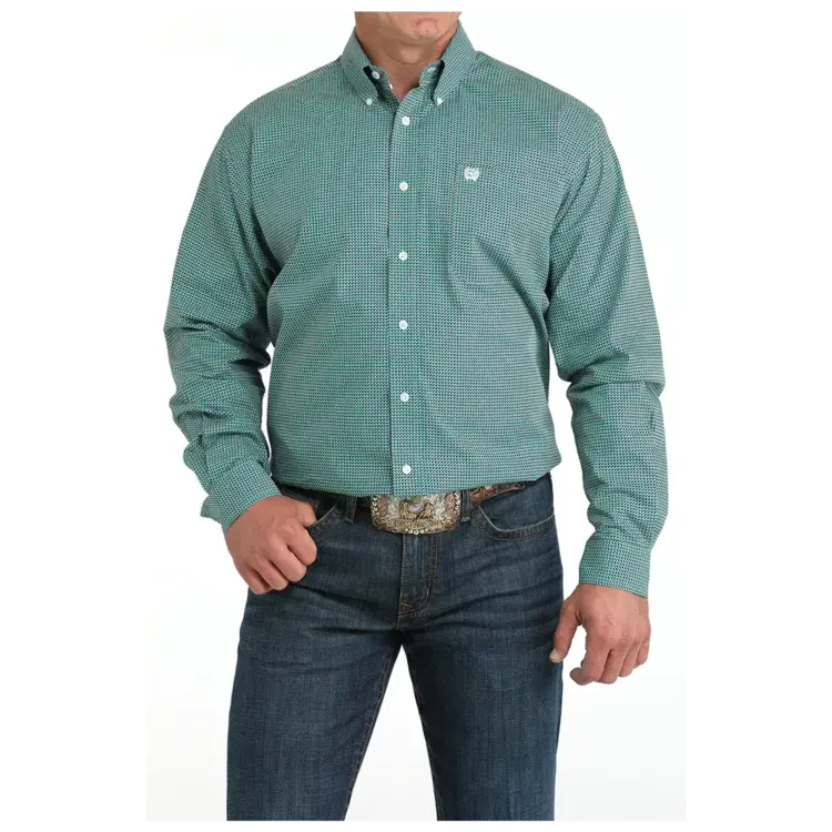 Cinch Diamond Print Button Down Turquoise Black