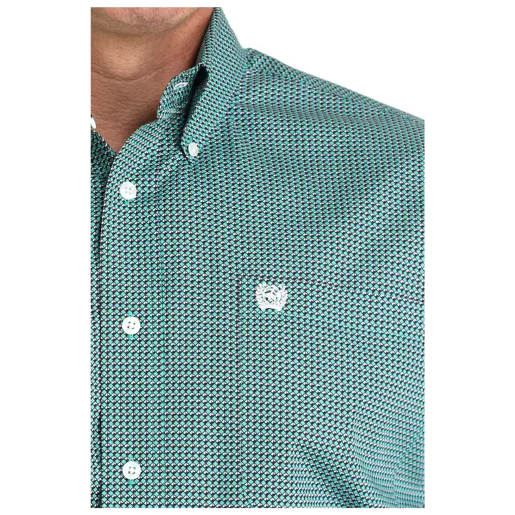 Cinch Diamond Print Button Down Turquoise Black
