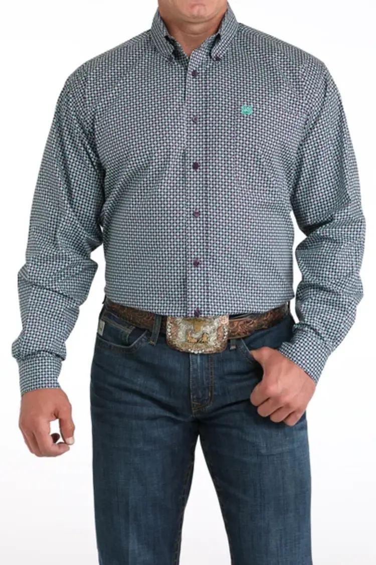 Cinch Geometric Print Button Down Purple Turquoise