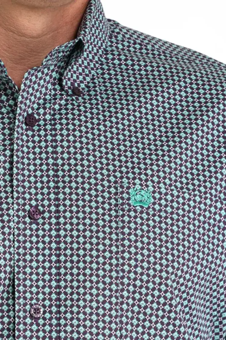 Cinch Geometric Print Button Down Purple Turquoise