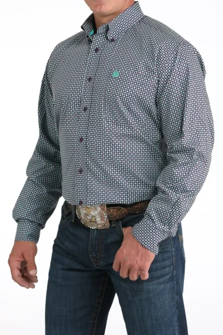 Cinch Geometric Print Button Down Purple Turquoise