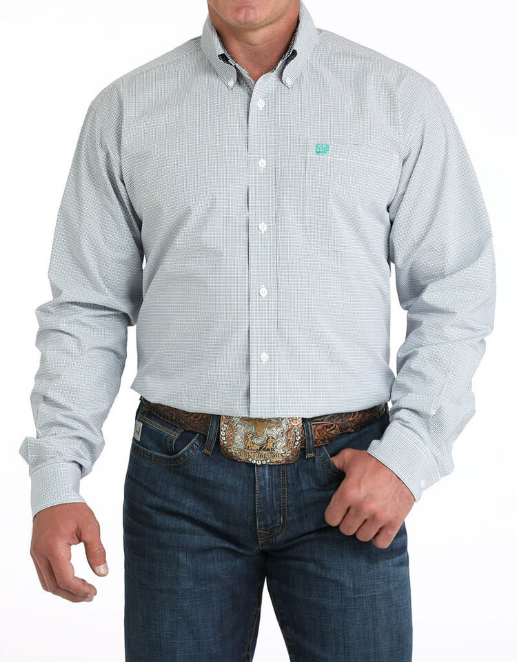 Cinch Plaid Button Down White Purple Turquoise