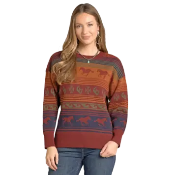 Panhandle Western Wear Oversized Horse Serape Sweater Red