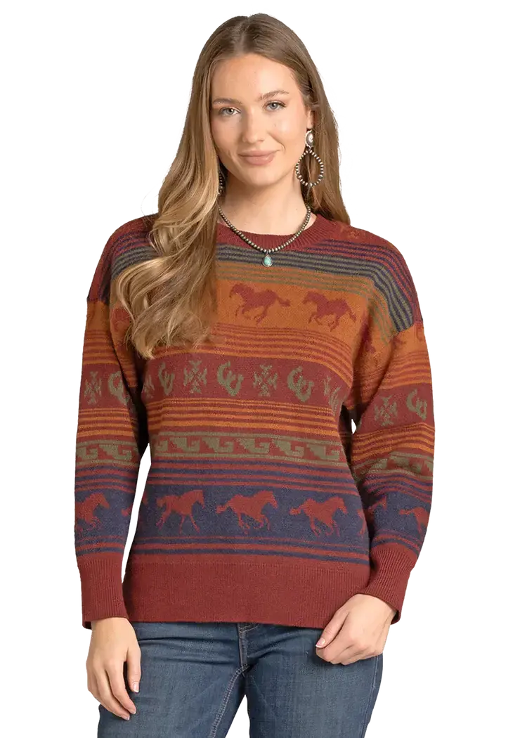 Panhandle Western Wear Oversized Horse Serape Sweater Red