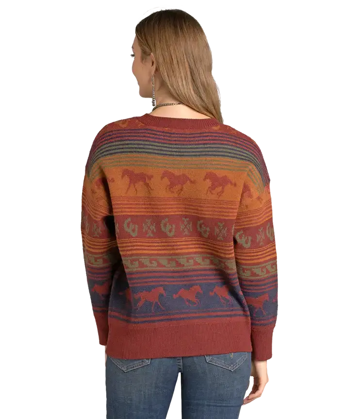 Panhandle Western Wear Oversized Horse Serape Sweater Red
