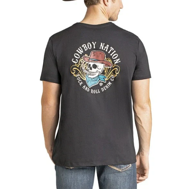 Rock & Roll Denim Cowboy Nation Skull Graphic Tee Black