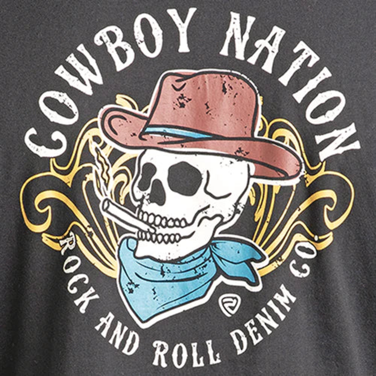 Rock & Roll Denim Cowboy Nation Skull Graphic Tee Black