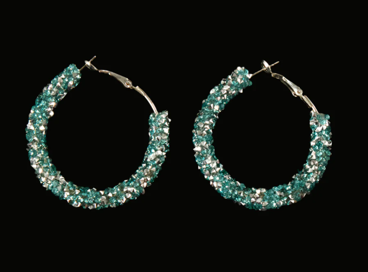 Blazin Roxx Blue And Metallic Acrylic Stone Hoops