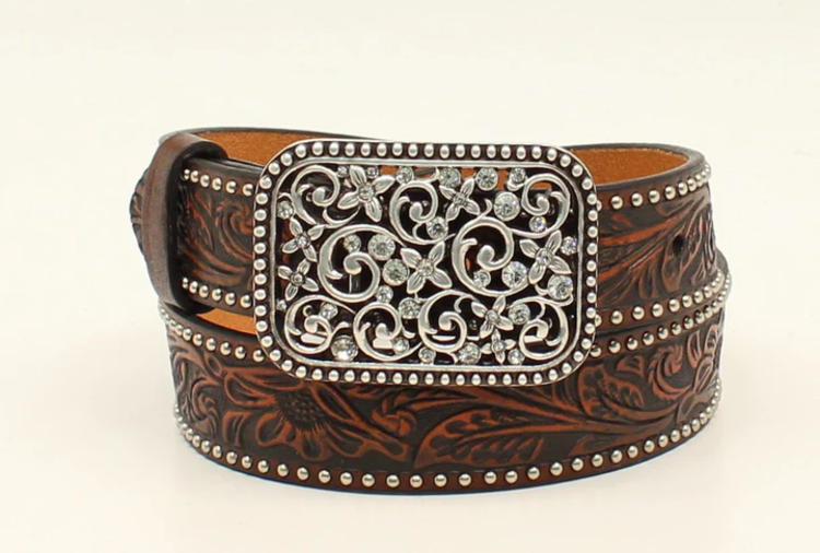 Ariat Accessories Youth Floral Embossed Crystal Buckle Belt