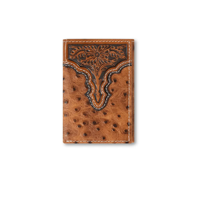 Ariat Accessories Ostrich Floral Embossed Trifold Wallet