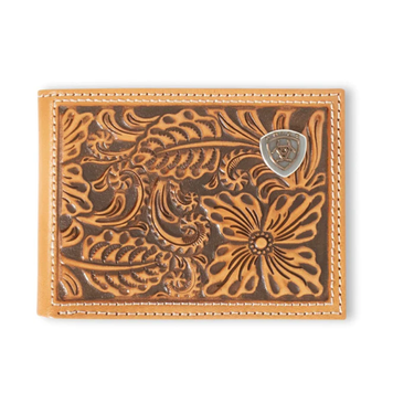 Ariat Accessories Floral Embossed Leather With Logo Bifold Wallet