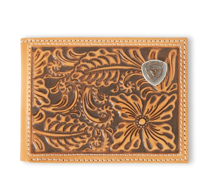 Ariat Accessories Floral Embossed Leather With Logo Bifold Wallet