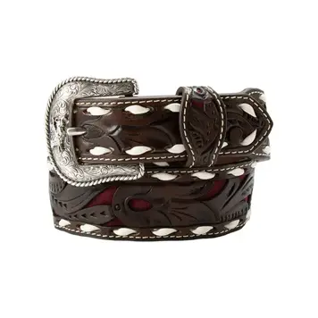 3D Belt Youth Burgundy Inlay Tooled Belt