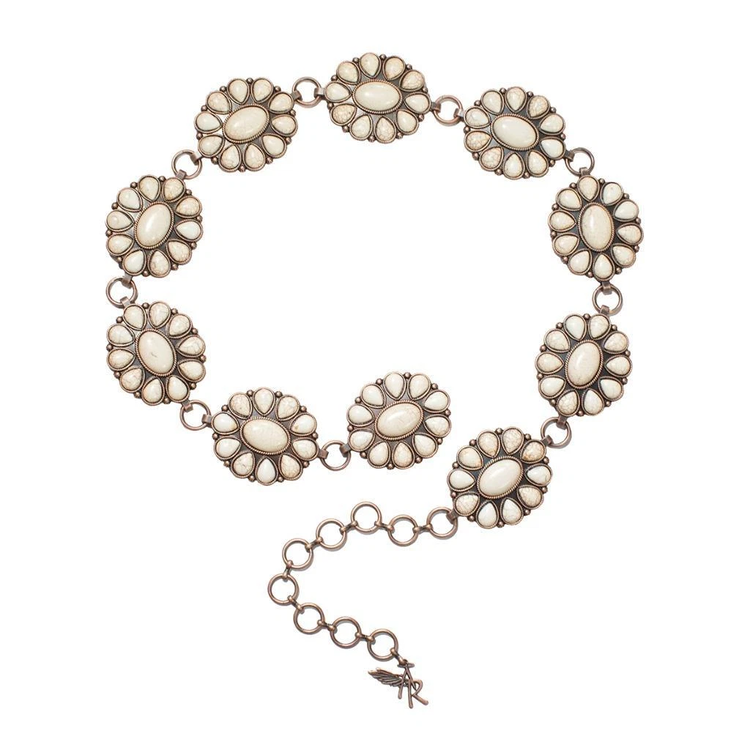 Angel Ranch Chain Belt With Concho Stones Copper White