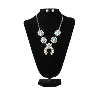 Silver Strike Squash Blossom White Turquoise Set