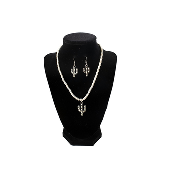Silver Strike Beaded Necklace With Cactus Pendant Set