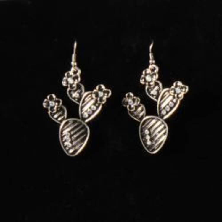 Silver Strike Cactus With Crystals And Flower Earrings