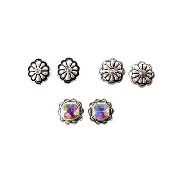 Silver Strike 3 Sets Of Crystal Earrings