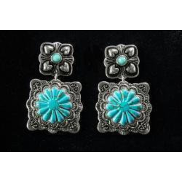 Silver Strike Scalloped Square Earrings With Turquoise