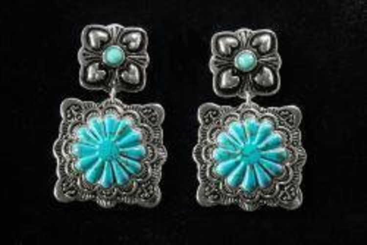 Silver Strike Scalloped Square Earrings With Turquoise