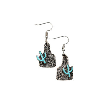 Silver Strike Engraved Ear Tag With Turquoise Cactus Earrings