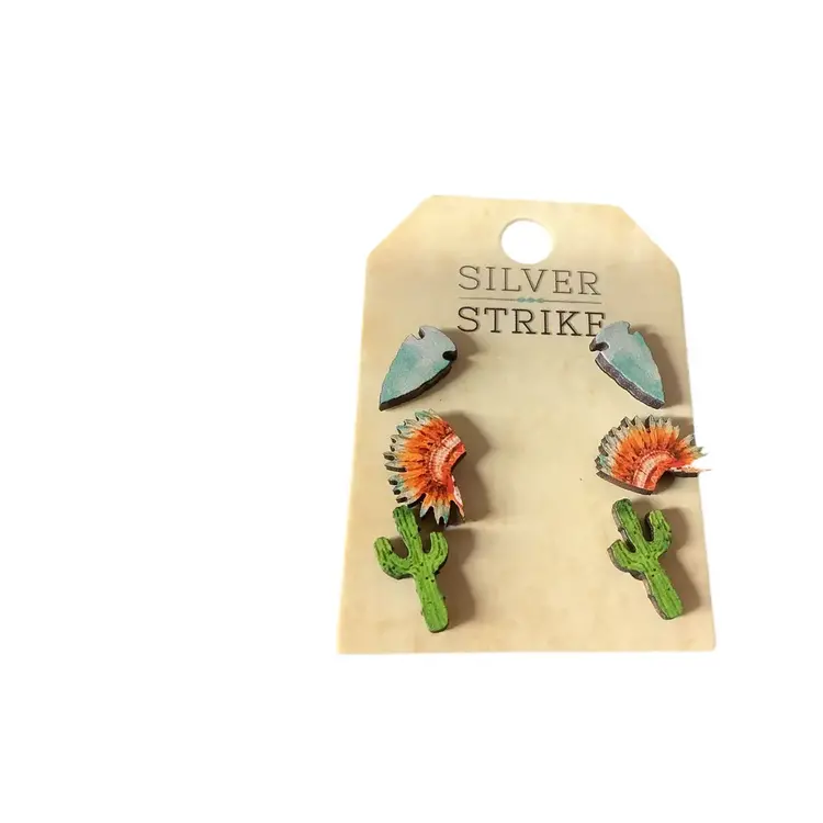 Silver Strike Arrow Cactus Headdress Earrings