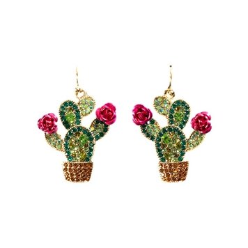 Silver Strike Crystal Cactus Earrings