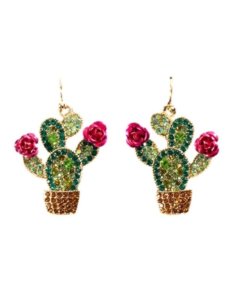 Silver Strike Crystal Cactus Earrings