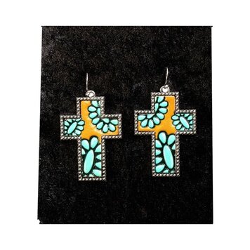 Silver Strike Silver Cross Accented With Faux Leather Earrings