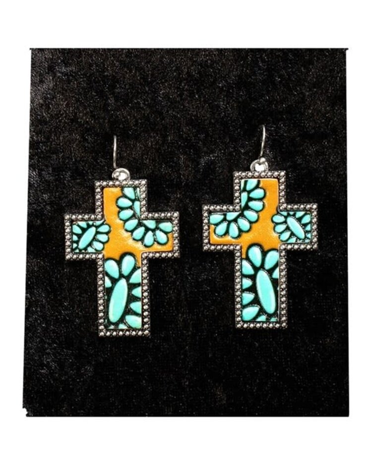 Silver Strike Silver Cross Accented With Faux Leather Earrings