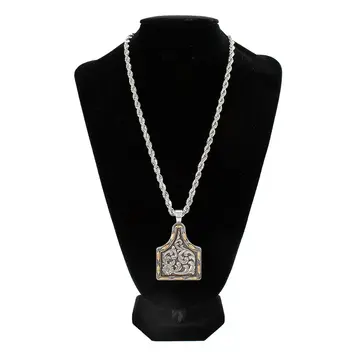 Silver Strike Copper Buck Lace Ear Tag Necklace