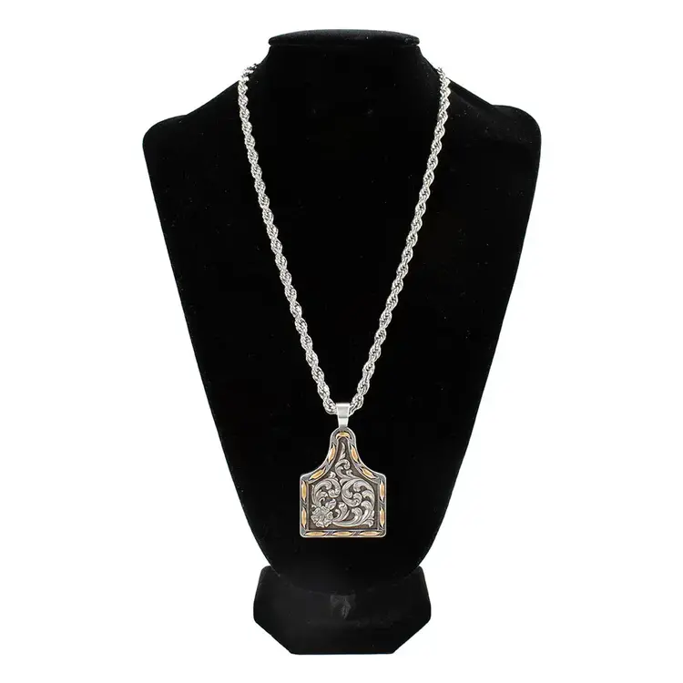 Silver Strike Copper Buck Lace Ear Tag Necklace