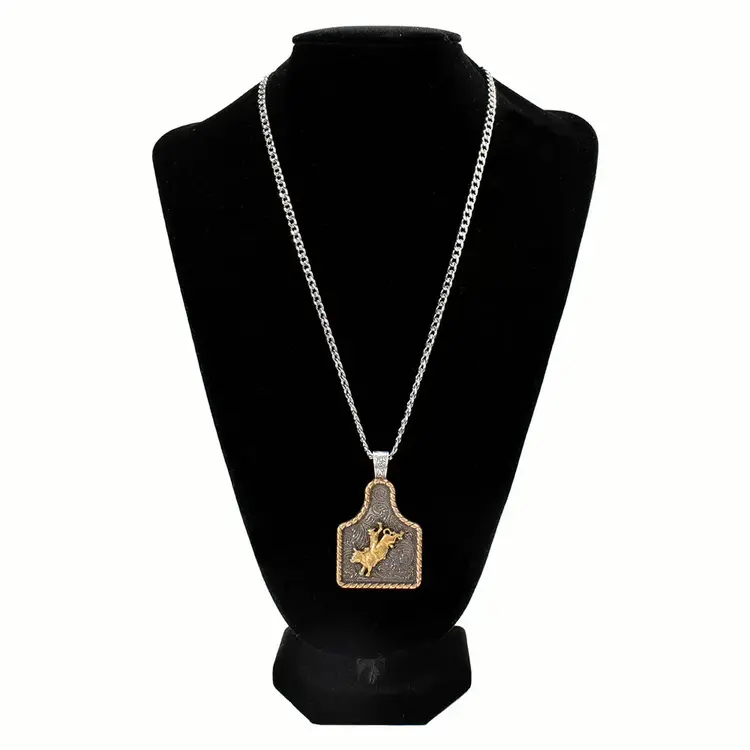 Silver Strike Silver And Gold Bullrider Ear Tag Necklace