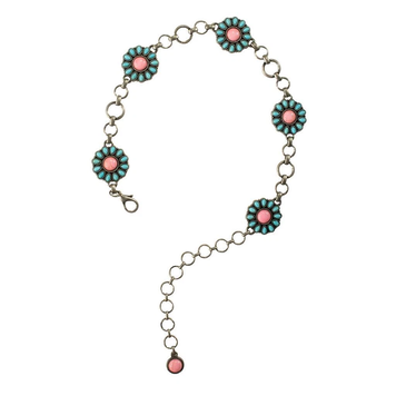 Nocona Youth Chain Belt Floral Concho Turquoise Pink