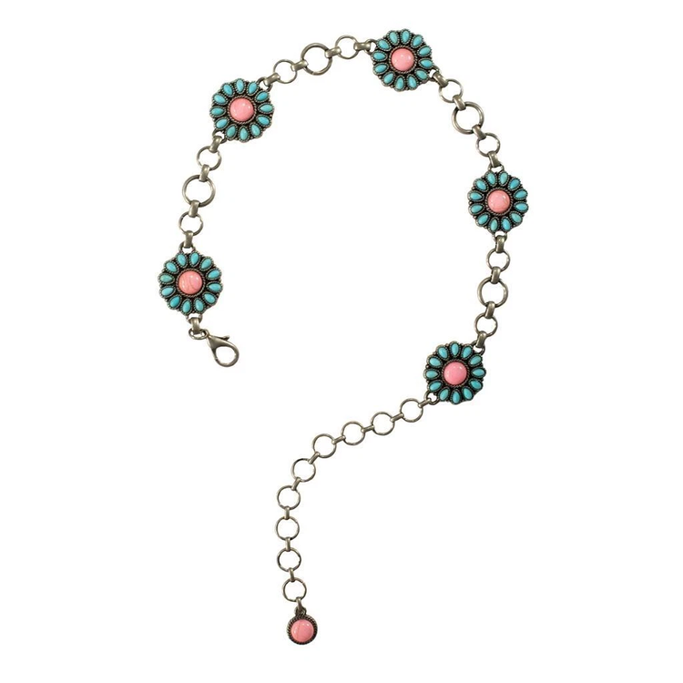 Nocona Youth Chain Belt Floral Concho Turquoise Pink
