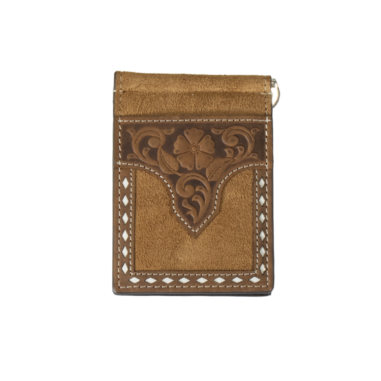 Nocona Roughout Leather Buck Stitch Money Clip