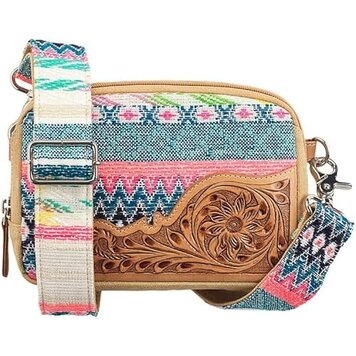 Nocona Felicity Leather Tooled Fabric Belt Bag