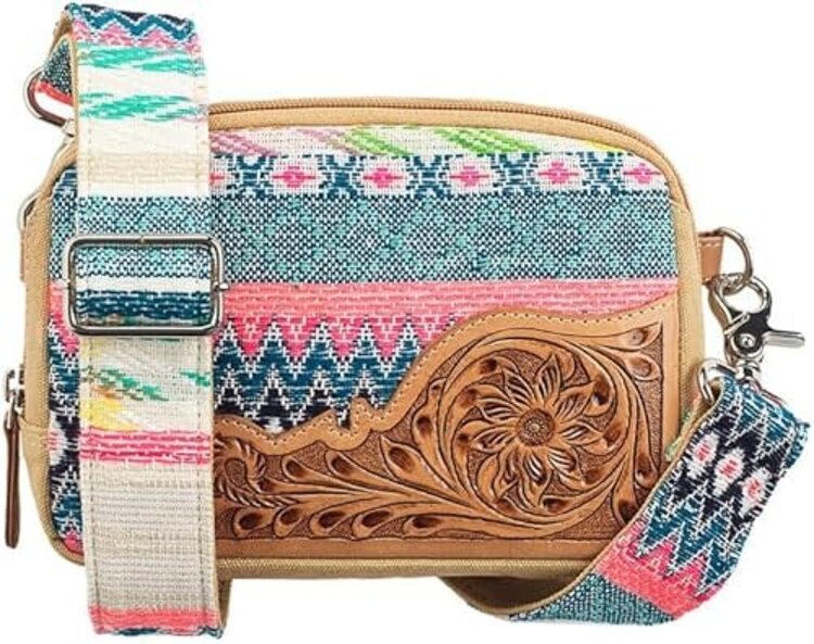 Nocona Felicity Leather Tooled Fabric Belt Bag