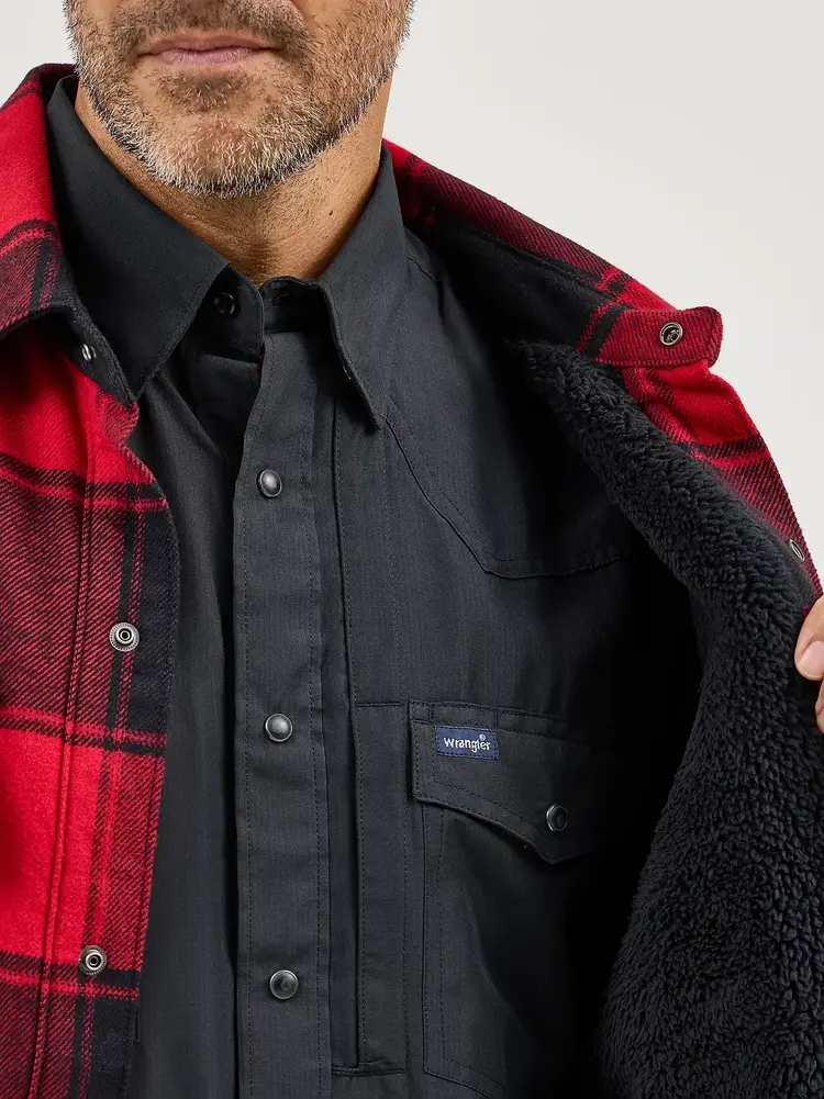 Wrangler Sherpa Lined Flannel Snap Shirt Red Buffalo