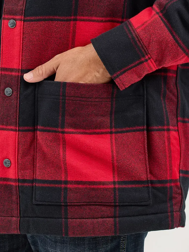 Wrangler Sherpa Lined Flannel Snap Shirt Red Buffalo