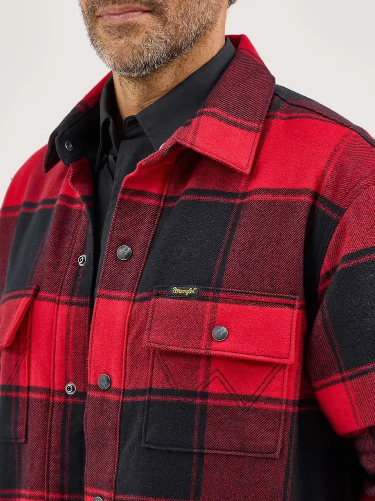 Wrangler Sherpa Lined Flannel Snap Shirt Red Buffalo