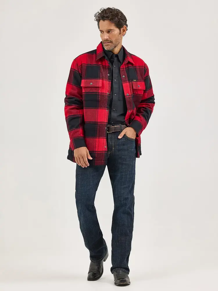 Wrangler Sherpa Lined Flannel Snap Shirt Red Buffalo